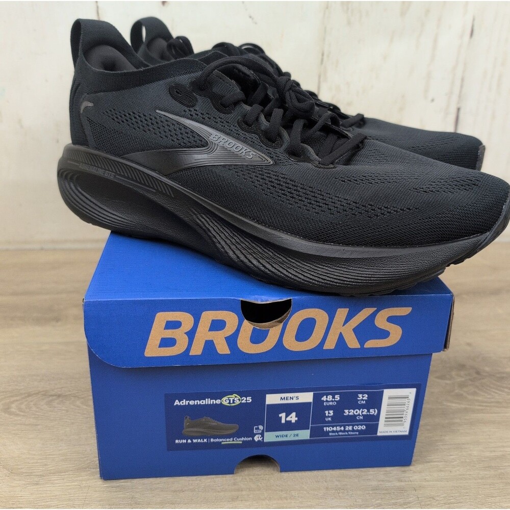Brooks Running Men’s Adrenaline GTS 25 Black/Black/Ebony Men's Size 14 EE New